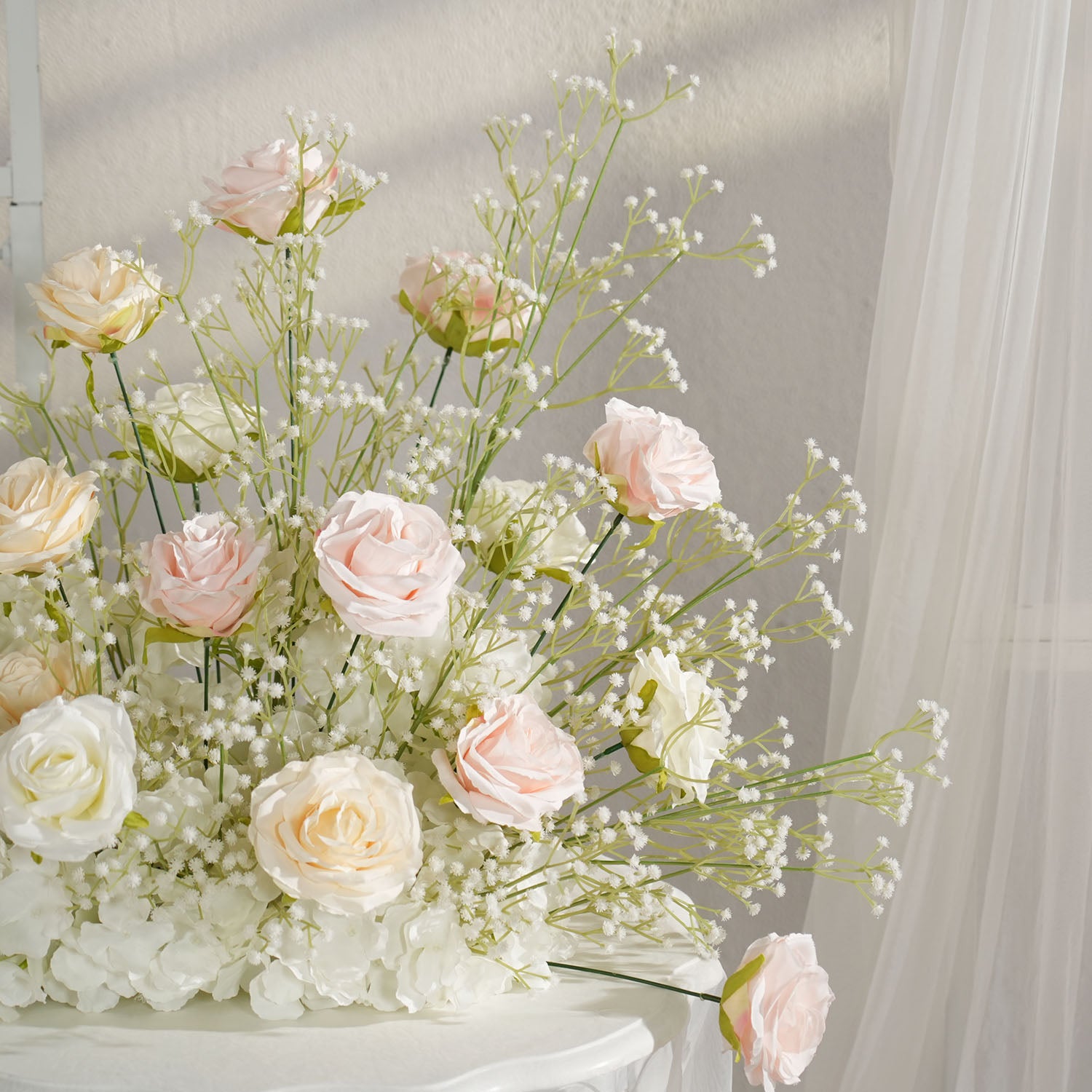 Uflower Champagne White Babysbreath Rose Arrangement Wedding KT Backdrop Decor